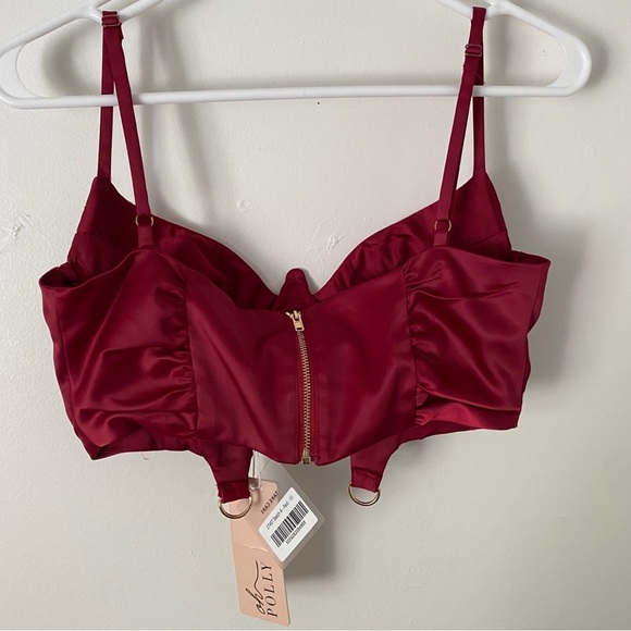 NWT Oh Polly Satin Lace Up Burgundy Corset Crop Top Zipper Closure Whimsigoth S - Picture 5 of 7